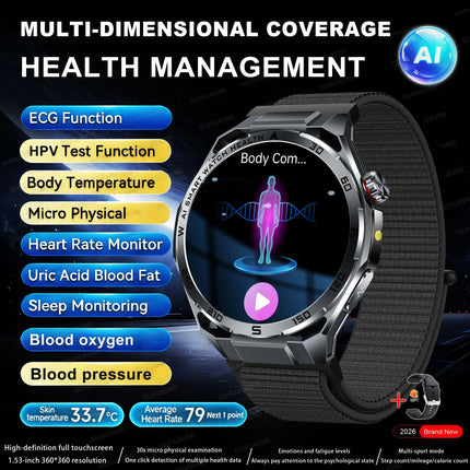 Nuovo Smartwatch 2026 con Analisi del Grasso Corporeo ECG+PPG, Acido Urico, Pressione Sanguigna, Ossigeno nel Sangue, Chiamate Bluetooth, Orologio Sportivo Intelligente per Uomini e Donne platinumshop