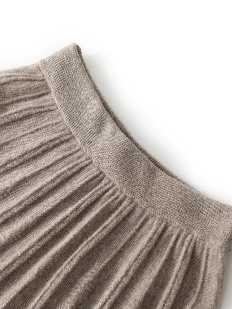 TLOML New Women's 100% Merino Wool Knitwear Wool Skirt Autumn Winter Long Pleated Skirt Grace Soft Warm Comfy Chic Dress Skirt PlatiNum