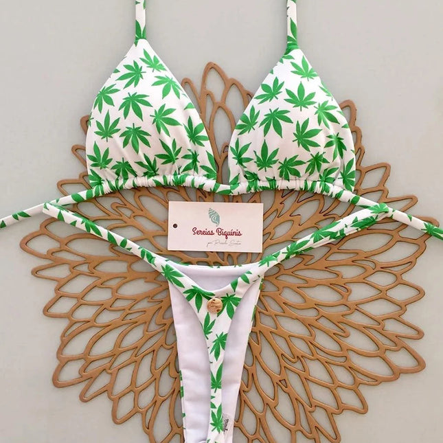 Micro Bikini 2026 Women's Sexy Brazilian Thong Swimsuit Halter Biquini Print Summer Beachwear