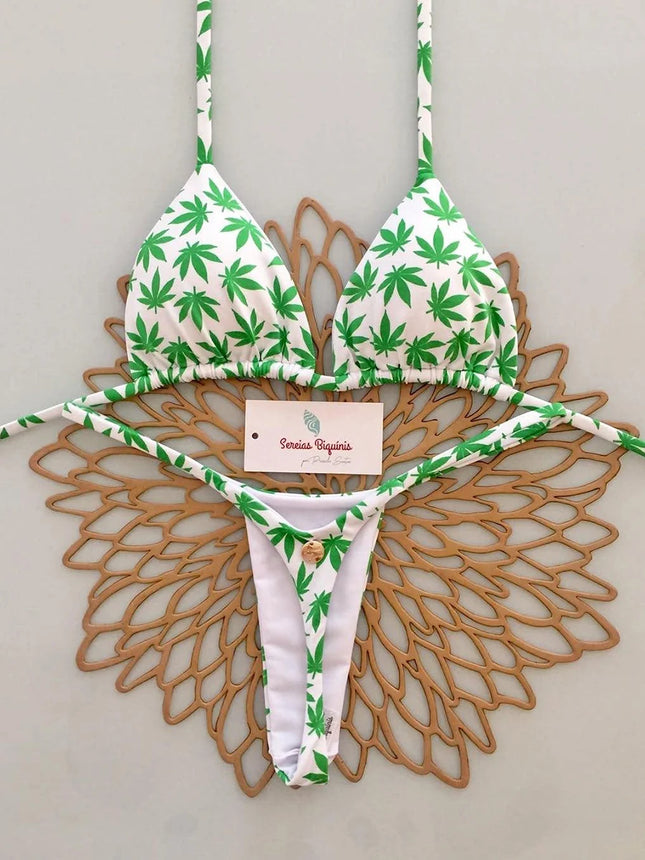 Micro Bikini 2026 Women's Sexy Brazilian Thong Swimsuit Halter Biquini Print Summer Beachwear
