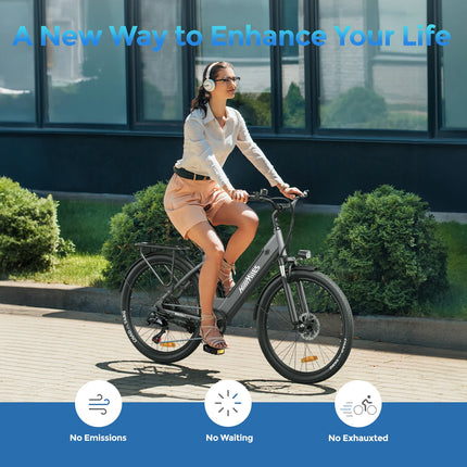 HillMiles MileCity 1 Bicicletta Elettrica Step-Through da 26 Pollici, E-Bike con Autonomia di 120 km, Motore da 250W, Batteria 36V 13Ah, 25 km/h, Cambio a 7 Velocità, Freni a Disco, Bici Elettrica per Pendolarismo Urbano, Sp