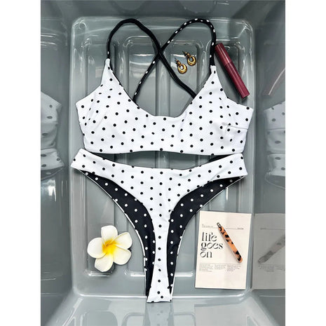 Nuovo Costume da Bagno Bikini a Pois Mini Micro Thong da Donna, Set Due Pezzi K7854 (XS-L) PlatiNum