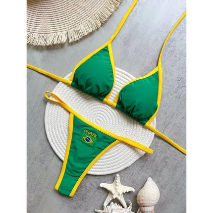 Costume da Bagno Bikini Brasiliano Ricamato a Contrasto con Patchwork per Donna - Set Estivo da Spiaggia platinumshop