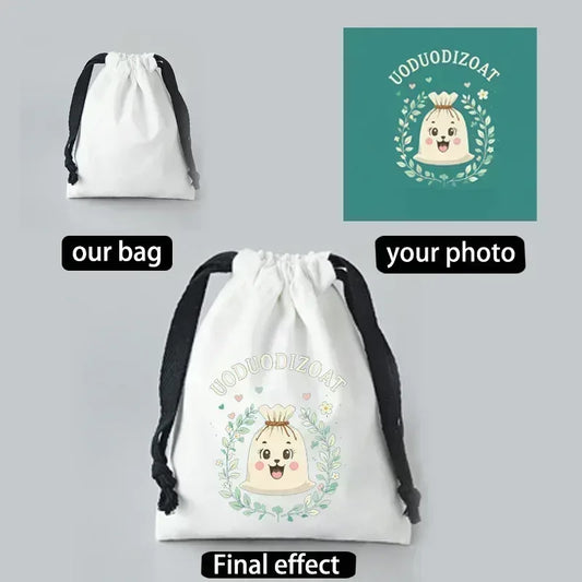 10/20pieces Customized Logo Canvas Drawstring Bag - Reusable Wedding Favor, Party Gift, Storage Pouch for Promotional Events - PlatiNum