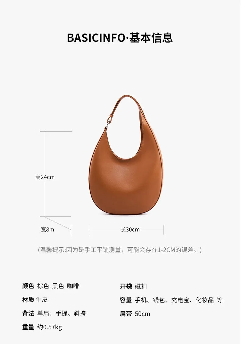2025 New Genuine Leather Women Half Moon Bag Shoulder Ladies Luxury Underarm bag Commuter Shopping Handbag Bag For Women Gift