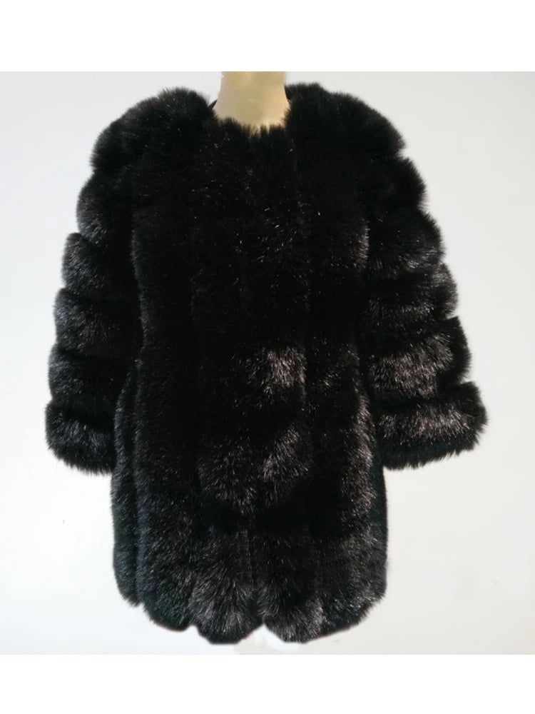 ZADORIN S-4XL Winter Luxury Faux Fox Fur Coat Slim Long Pink Red Blue Faux Fur Jacket Women Fake Fur Coats Manteau Fourrure