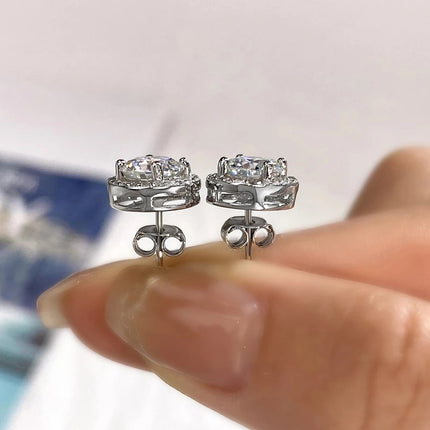 DW Certified Moissanite Diamond Stud Earrings for Women 925 Sterling Silver Round Halo Earrings Luxury Wedding Fine Jewelry PlatiNum