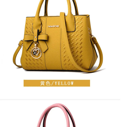 Bow Metal Pendant Top Handle Satchel Crossbody Bag, PU Leather Textured Bag Purse, Classic Versatile Fashion Shoulder Bag PlatiNum