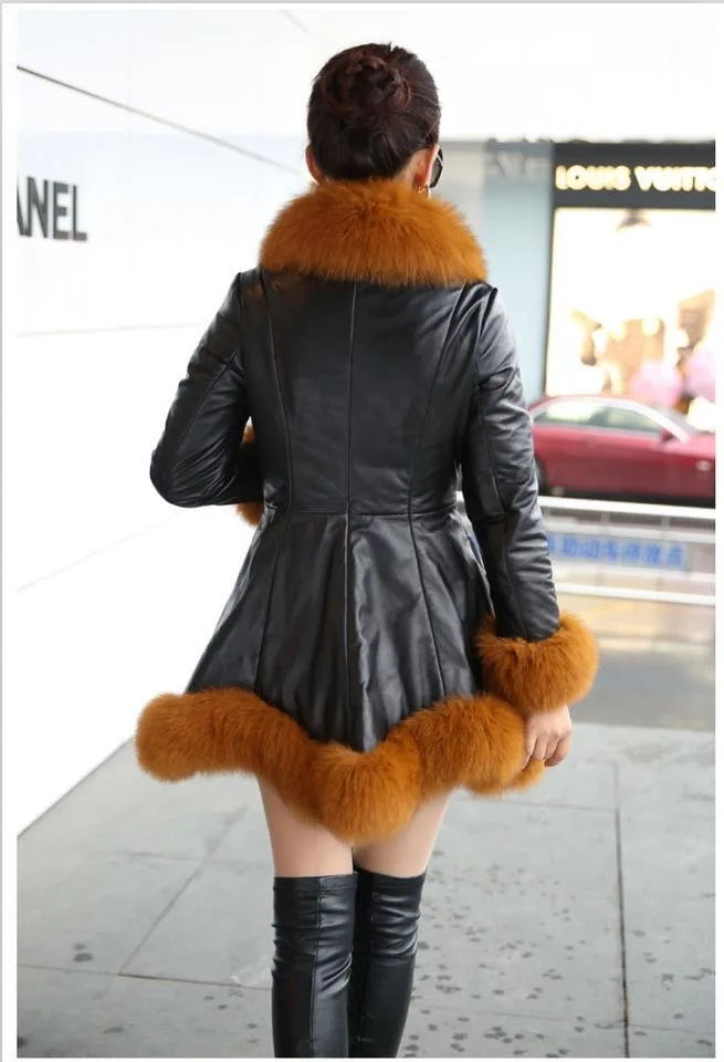 Hot Sale Winter Women's Faux Fur High Quality Faux Sheepskin Coats Keep Warm With Fur Fox Collars Slim Female Furs