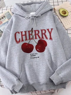 Girls 2000s Cherry Love Long Sleeve Pocket Hoodies Funny Gothic Sweatshirt  Women's Print Casual Hoody Streetwear Y2k Clothes