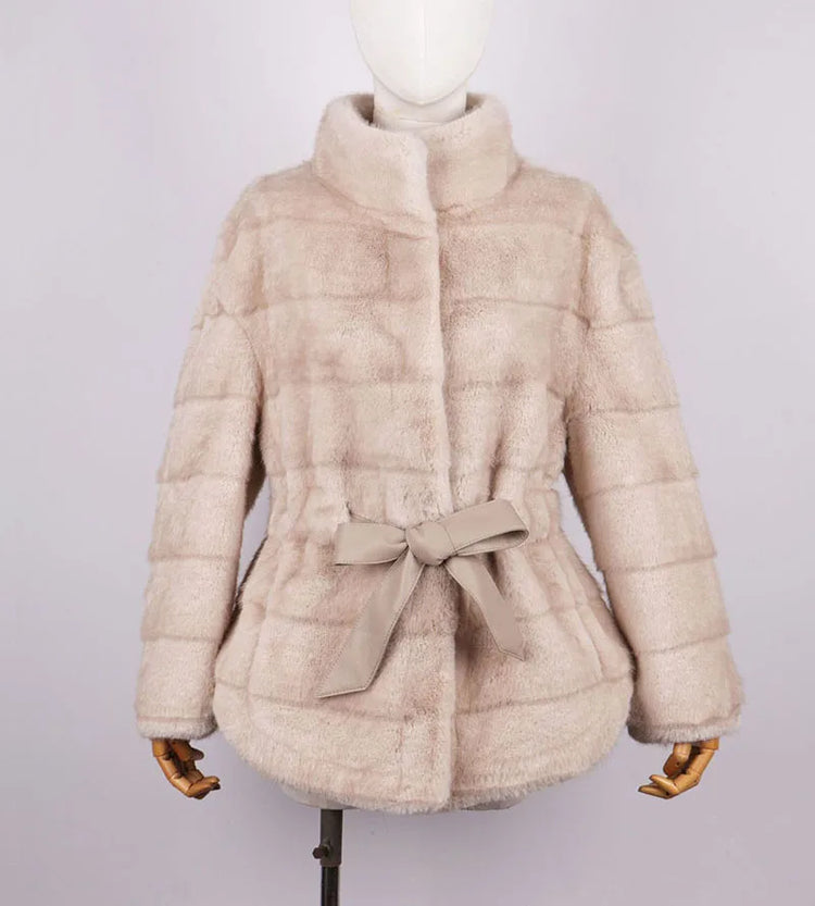 ZADORIN Luxury Designer Clothing Woman Mink Coat 2026 Chic Stand Collar Belted Brown Faux Fur Coat Woman Fluffy Fur Jacket Coats