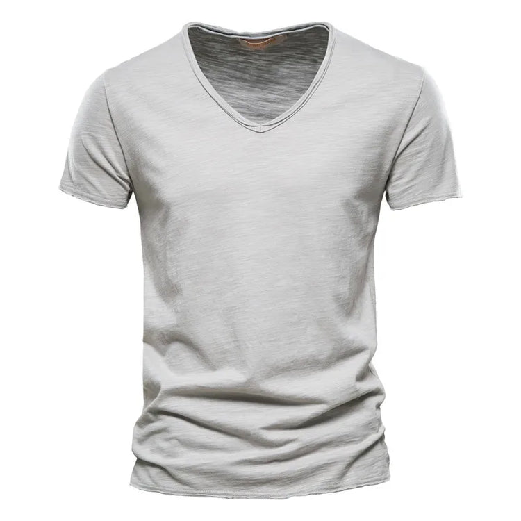 T-shirt da uomo in cotone 100% di qualità del marchio con scollo a V Fashion Design Slim Fit Soild T-shirt da uomo Top Tees T-shirt a maniche corte per uomo