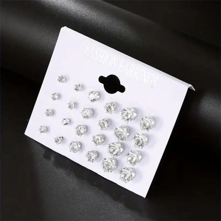 Set da 12 paia di orecchini a bottone in acciaio inossidabile color argento CZ con boccioli di pietre preziose orecchini rotondi accessori per gioielli unisex platinumshop