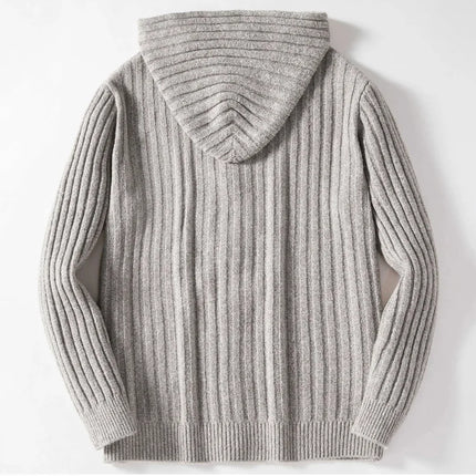Men's Autumn/Winter Luxury Fashion Men's Knitted Sweater Sweater Pit Strip Long Sleeve Hooded Cardigan Top Coat