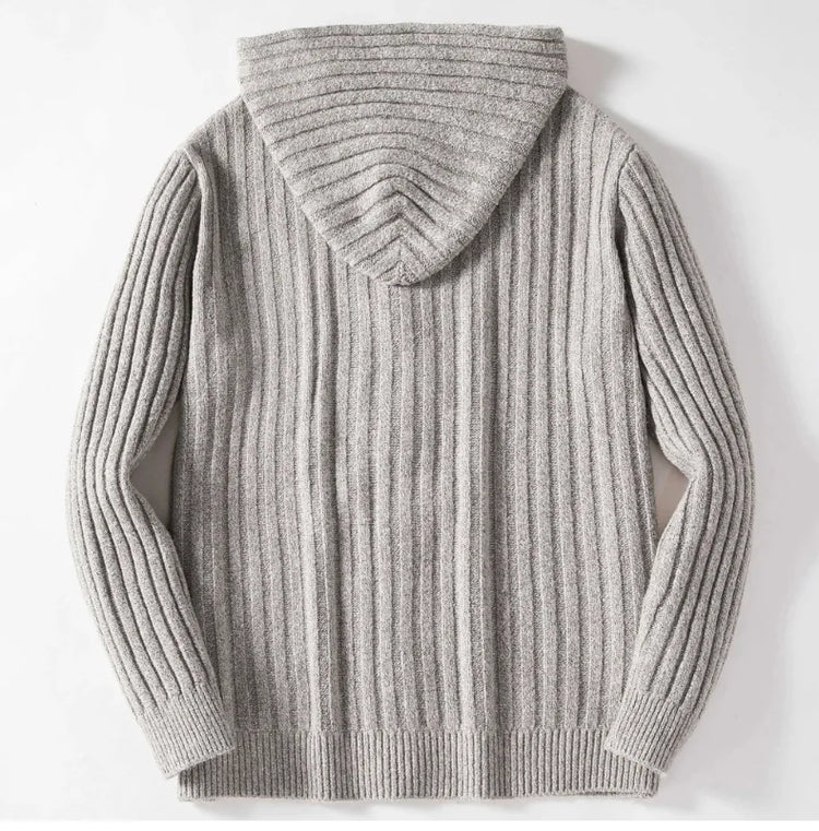 Men's Autumn/Winter Luxury Fashion Men's Knitted Sweater Sweater Pit Strip Long Sleeve Hooded Cardigan Top Coat