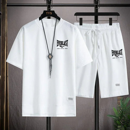 Men's Summer Outfit High Quality Round Neck Men's T-shirt 2-Piece Shorts Set Quick Dry Running Leisure.