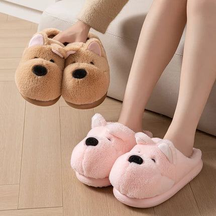 Cartoon Animal Dog Fluffy Slippers For Women House Winter Mules Platform Shoes Girls New Indoor Fuzzy Fur Slides Unisex Non-Slip