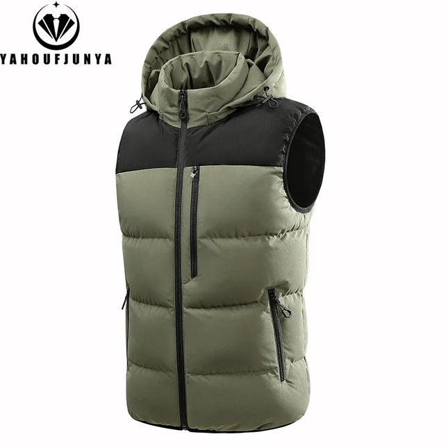 Hots Winter Men Outdoor Windproof Fleece Detachable Hooded Vest Men Sleeveless Warm Casual Fashion Zipper Brand Vest Male Coat