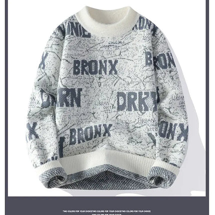Autumn Winter Men's New Letter Sweater, High-quality Men's Brand Pullover, Warm Knit Tops High Street Trend Base Shirt