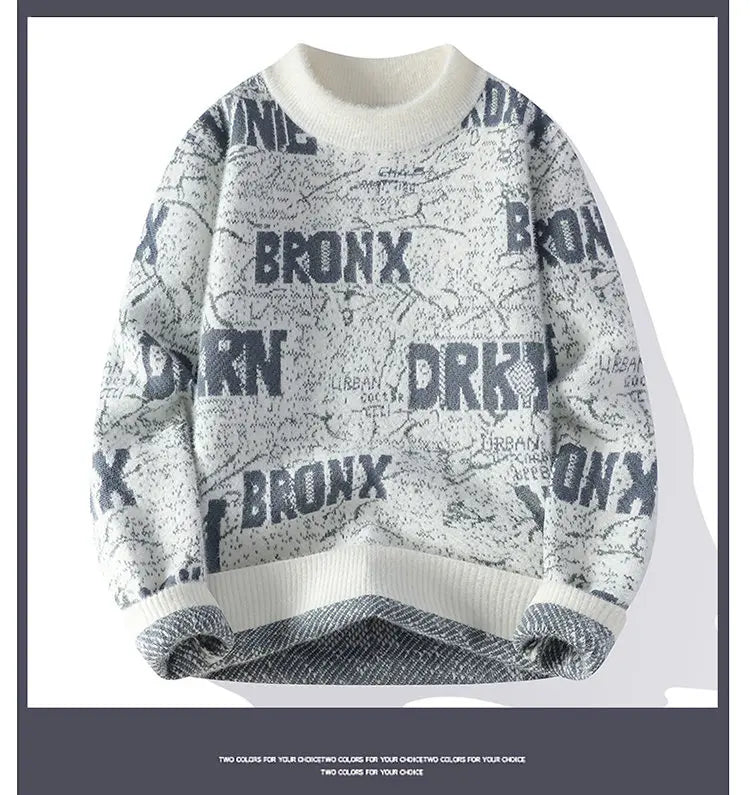 Autumn Winter Men's New Letter Sweater, High-quality Men's Brand Pullover, Warm Knit Tops High Street Trend Base Shirt
