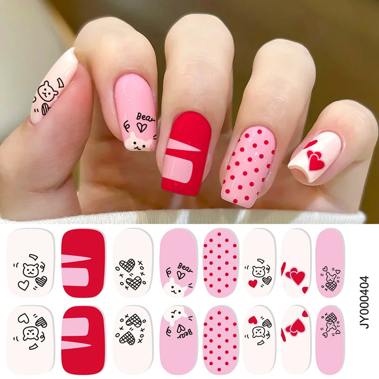 16Tips Semi Cured Leopard Print Gel Nail Stickers Chic Maillard Color Nail Strips Patch Self-adhesive UV Lamp Need Press On Nail