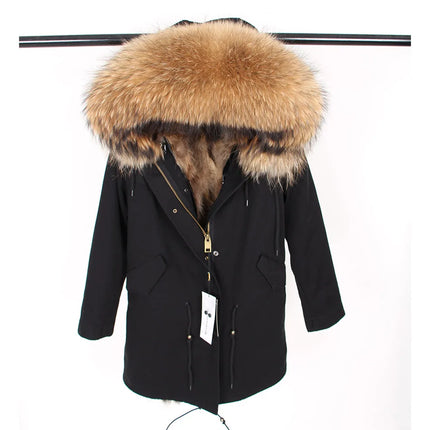 Maomaokong Natural Fur Lining Real Fur Coat Winter Jacket Women Raccoon Fur Collar Warm Thick Parkas Female Clothing