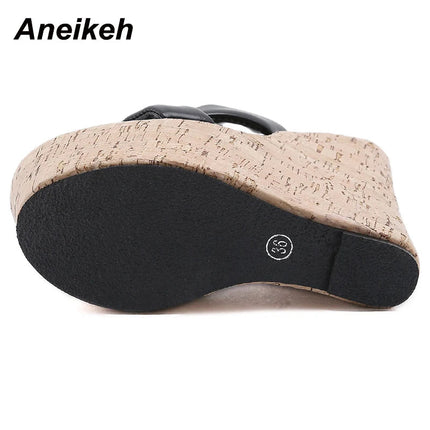 Aneikeh Wedges Heel Women Slippers Fashion Open Toe Platform Sandals Summer Super High Heels Female Party Shoes Size 35-42 PlatiNum