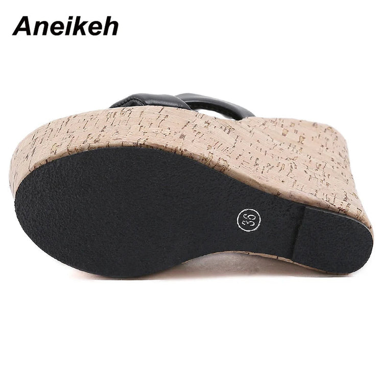 Aneikeh Wedges Heel Women Slippers Fashion Open Toe Platform Sandals Summer Super High Heels Female Party Shoes Size 35-42 PlatiNum
