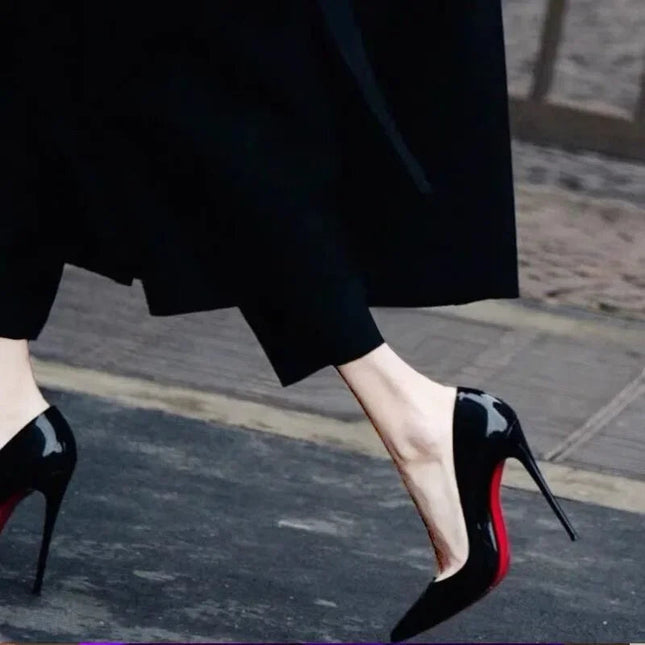7cm Black Red Sole High Heels Spring Pointed Toe Stiletto Heel Sexy Shiny Single Shoes Fashion Patent Leather Women's Shoes PlatiNum