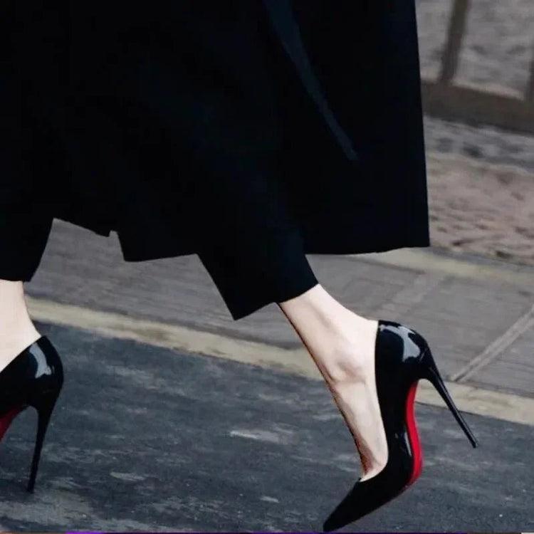 7cm Black Red Sole High Heels Spring Pointed Toe Stiletto Heel Sexy Shiny Single Shoes Fashion Patent Leather Women's Shoes PlatiNum