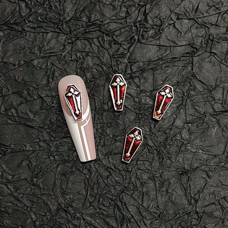 20PCS Alloy Dark Gothic Style Cross Skull Nail Art Decoration Punk Spider Web Coffin Nail Charm Accessories for DIY Crafts
