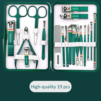 19Pcs Stainless Steel Manicure Set Portable Nail Clipper Kit with Foldable Storage Bag Nail Cutters Scissors Beauty Grooming Tools