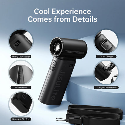 Ventilatore Portatile JISULIFE Life9, Potenza Turbo ad Alta Velocità [18 Ore di Raffreddamento Massimo], 5 Velocità del Vento, Ricaricabile 5000mAh, Design Mini Tascabile, Ventilatore Personale per Viaggi, Concerti, Campegg