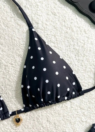 Set Bikini Sexy Nero e Bianco a Pois, Costume da Bagno Due Pezzi per Donne, Stile Americano da Spiaggia platinumshop