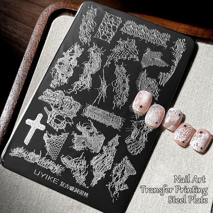 Gothic Letter Nail Art Transfer Printing Steel Plate Nail Art Silicone Stamp Star Heart Dot Bowknot Lace Manicure Tool Templates
