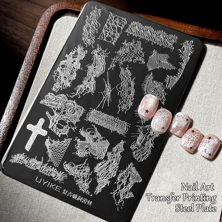 Gothic Letter Nail Art Transfer Printing Steel Plate Nail Art Silicone Stamp Star Heart Dot Bowknot Lace Manicure Tool Templates
