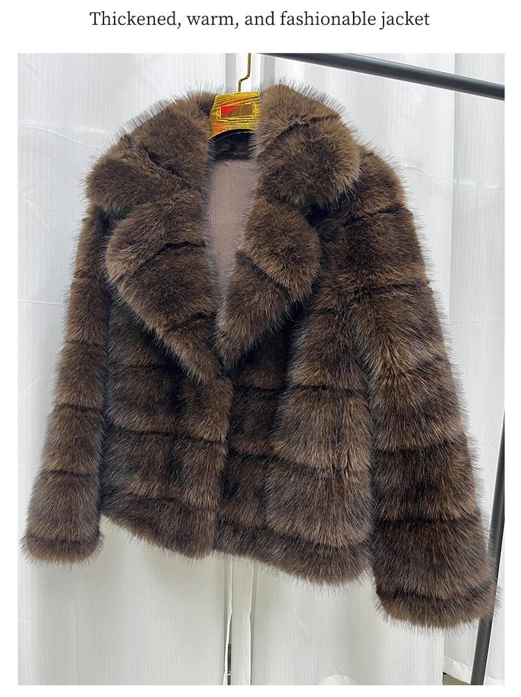 ZADORIN Luxury Woman Brown Mink Fur Coats Elegant Long Sleeve Fluffy Warm Faux Fur Coat Woman Loose Fur Jacket Winter Outerwears