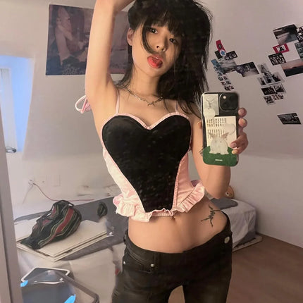 Karrram Vintage Distressed Low Waist Jeans Grunge Asymmetrical Waist Denim Pant Korean Fashion Black Flare Jeans Kpop Streetwear