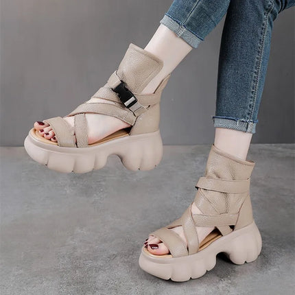 Women's Leather Slip-on Shoes, New Style 2026, Closed-Toe Shoes, Roman Style Sandals, Women's Retro Platform Shoes