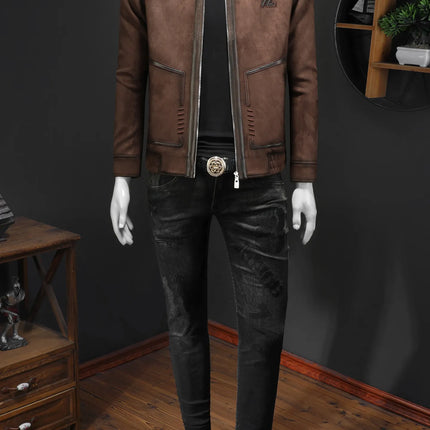 Minglu Faux Leather Autumn Winter Men's Jackets Luxury Solid Color Turn Down Collar Zipper Casual Male Coats Man Outerwear 4XL