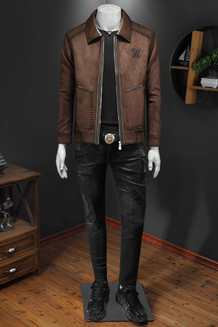 Minglu Faux Leather Autumn Winter Men's Jackets Luxury Solid Color Turn Down Collar Zipper Casual Male Coats Man Outerwear 4XL