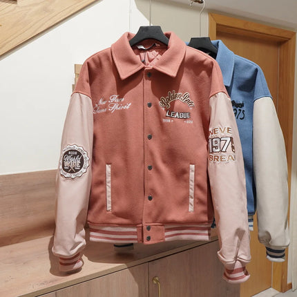 Men's Pilot Jacket Outerwear Collar Patchwork Cotton Blend Warmth Flap Closure Loose Fit Long Sleeve Winter Youth Fashion