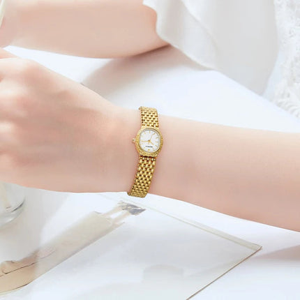 BERNY Orologio al quarzo da donna Cinturino in acciaio inossidabile dorato Orologio da polso ellittico di lusso Orologio da donna semplice retrò impermeabile platinumshop