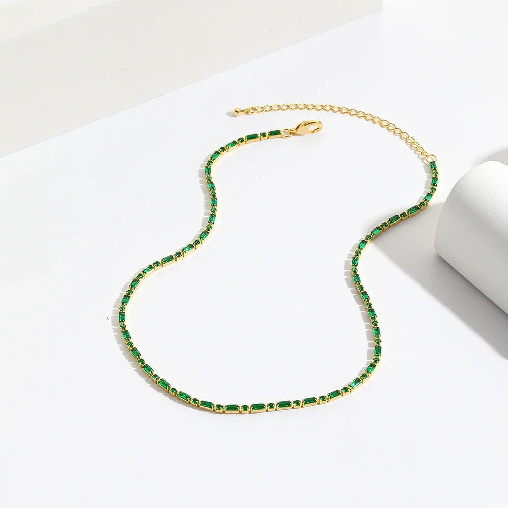 Collana a catena da tennis Hip Hop con zirconi cubici verdi stile misto CZ per donna Gioielli girocollo in oro 18 carati con smeraldi di cristallo per feste di strada