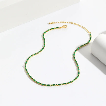 Collana a catena da tennis Hip Hop con zirconi cubici verdi stile misto CZ per donna Gioielli girocollo in oro 18 carati con smeraldi di cristallo per feste di strada