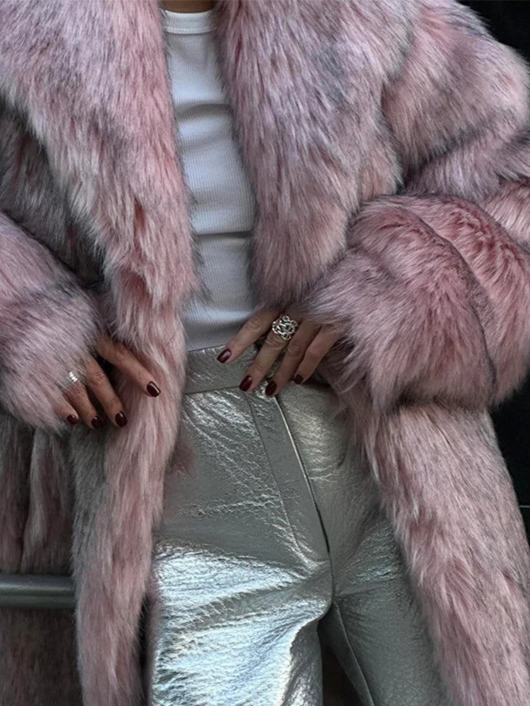 ZADORIN Luxury Winter Fur Coats Woman Plush Long Faux Fur Coat Lapel Fluffy Pink Fur Jacket Woman Fur Faux Coat Loose Outerwear