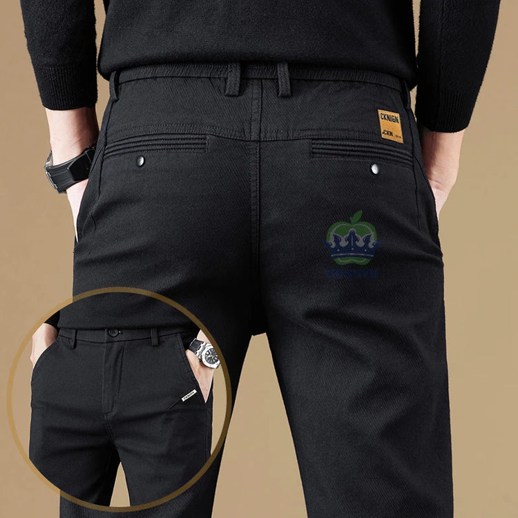 Autumn Winter Cotton Fabric Stretch Casual Pants Men Slim Fit Grey Black Korea Work Classic Brown Cargo Trousers Male 28-38