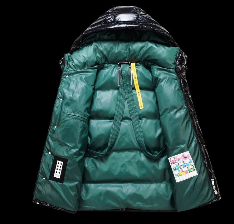 Prowow New men's white duck down down jacket with warm shiny surface short thick hooded jacket