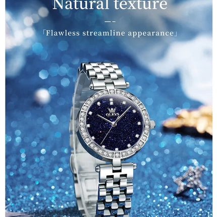 OLEVS 3641 Elegante orologio al quarzo da donna impermeabile Quadrante stellato luminoso in acciaio inossidabile con confezione regalo - Accessorio alla moda da donna platinumshop