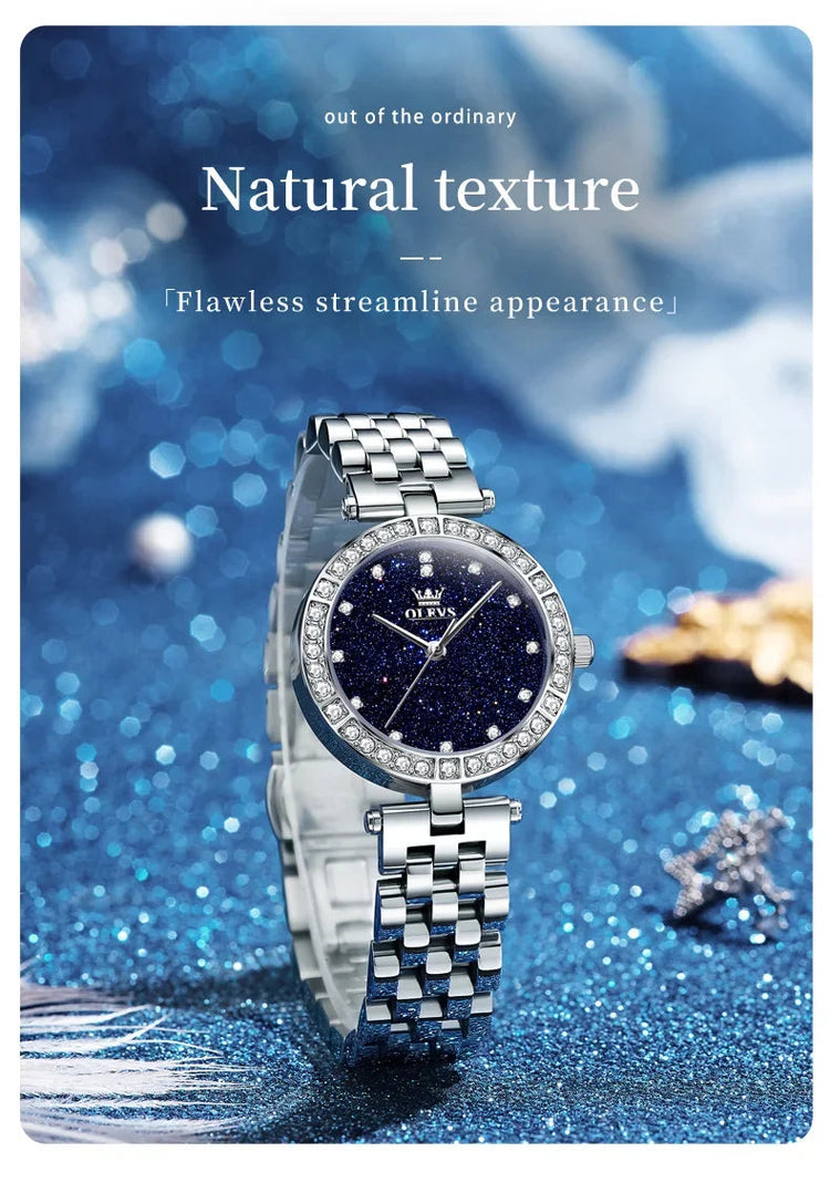 OLEVS 3641 Elegante orologio al quarzo da donna impermeabile Quadrante stellato luminoso in acciaio inossidabile con confezione regalo - Accessorio alla moda da donna platinumshop